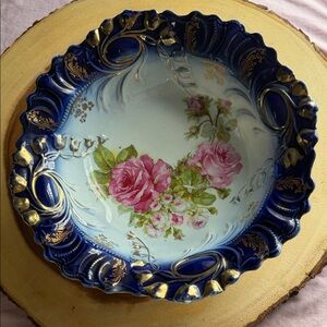 Floral Blue and Gold Decorative Bowl